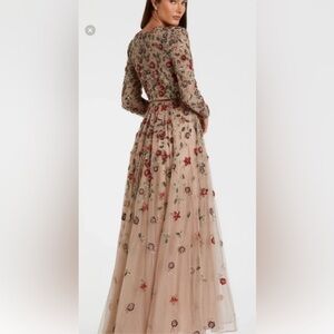 Mac Duggal Floral Embroidered Dress in Gold and Red